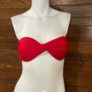 SUNSETS. Strapless bikini top. Red. Padded. Ties at back. Adjustable. Medium.